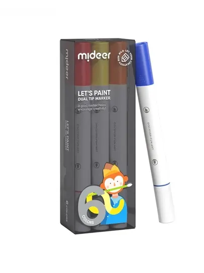 Mideer Двусторонние маркеры для скетчинга, 6 цветов в сером боксе/MD1376