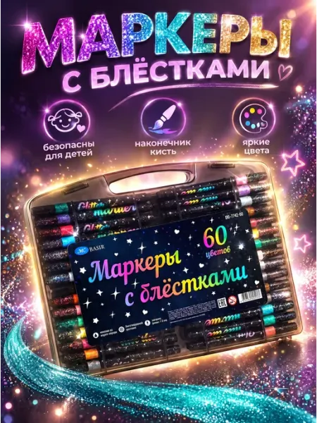 MC-Basir Маркеры для рисования блестящие 60 штук на водной основе