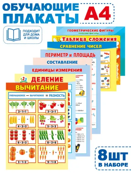 ТМ Мир поздравлений Набор настенных, настольных плакатов по математике, А4