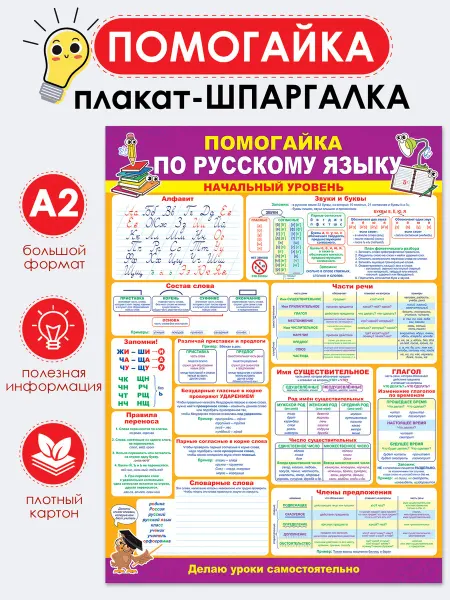 ТМ Помогайка Плакат обучающий помогайка по русскому языку ребенку в школу