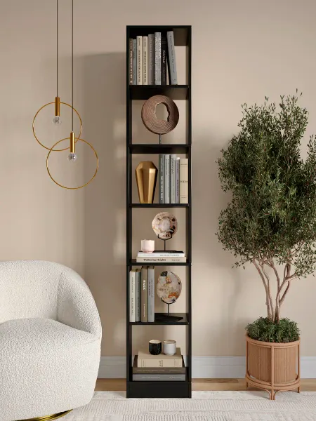 PROSTO&UYUTNO Стеллаж черный узкий высокий на 6 полок, для книг и вещей