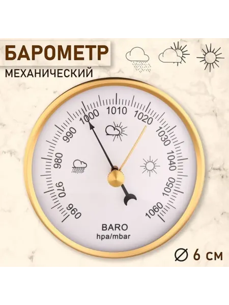 SiberiaGreen Настенный механический барометр в золотой рамке 6 см