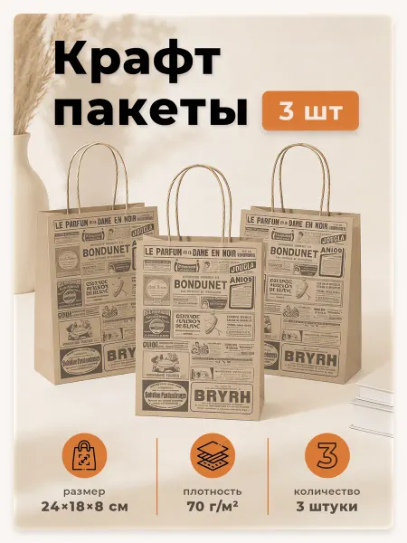 Gift Mania Набор бумажных крафт пакетов для подарков с ручками