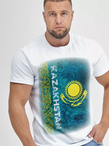 ФУЛПРИНТ Футболка с принтом Казахстан Kazakhstan