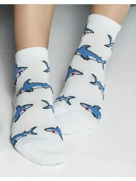 MarusyaSocks Носки спортивные короткие с акулами