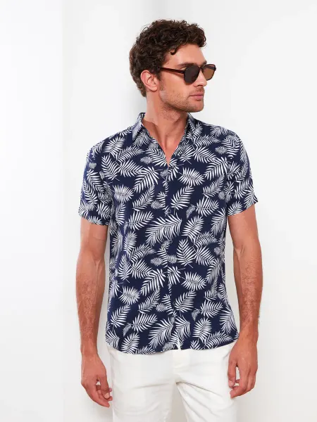 LC Waikiki Рубашка для мужчин с коротким рукавом с узором из вискозы