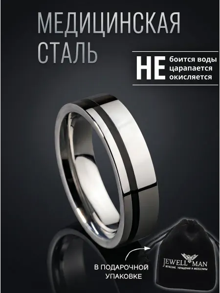 Jewellman Кольцо с черной полосой стальное