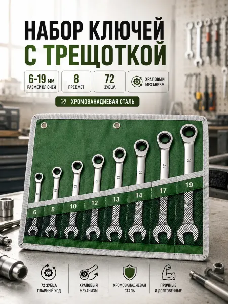 GSFORSE набор ключей с трещоткой 6-19 мм