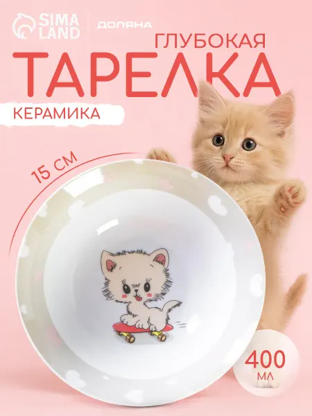 SKYPHOS Тарелка суповая детская «Котёнок на скейте» 400 мл d=15 см