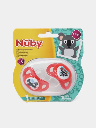 Пустышка Nuby, ортодонтическая, 6-36 месяцев, 2шт, ID5840MOSN