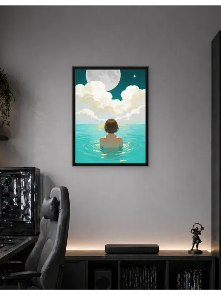 Postersbase Постер на стену Женщина в воде под луной и облаками 30x40