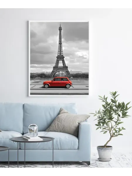 Poster Mall Постер на стену интерьерный . ЧБ Париж с красным Мини 40х50