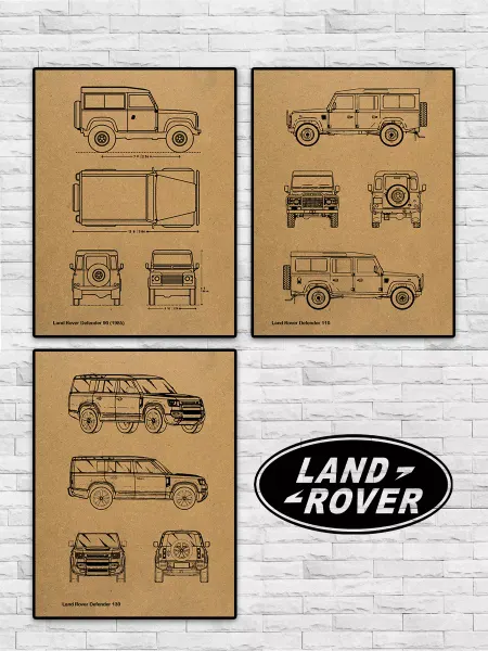Poster Mall Постер на стену Набор - чертежи авто Land Rover Defender А4