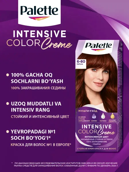 Palette Краска для волос Intensive Color Cream 6-80, Марсала