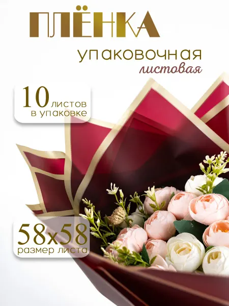 Подарочный Мир Пленка матовая "С золотой каймой" 58*58см 10 листов