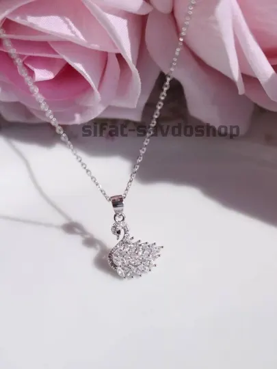 Женская колье-цепочка в форме лебедя с кристаллами Swarovski