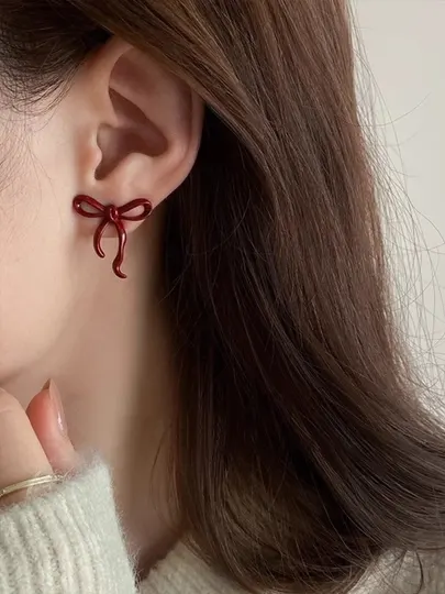 Серьги женские в форме бантика, красные, повседневные и праздничные