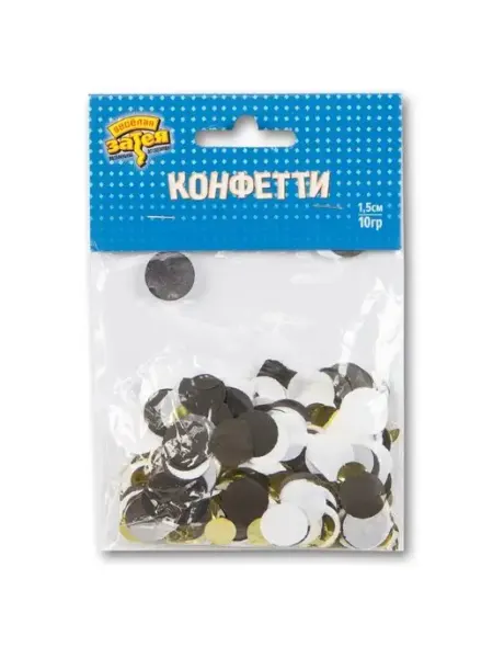 Весёлая затея Конфетти Круги тишью,фол Золот Чер 10гр