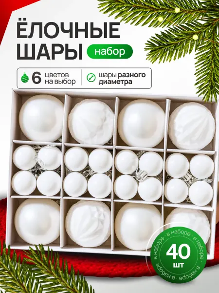 Елочные шары новогодние на елку набор 40 шт