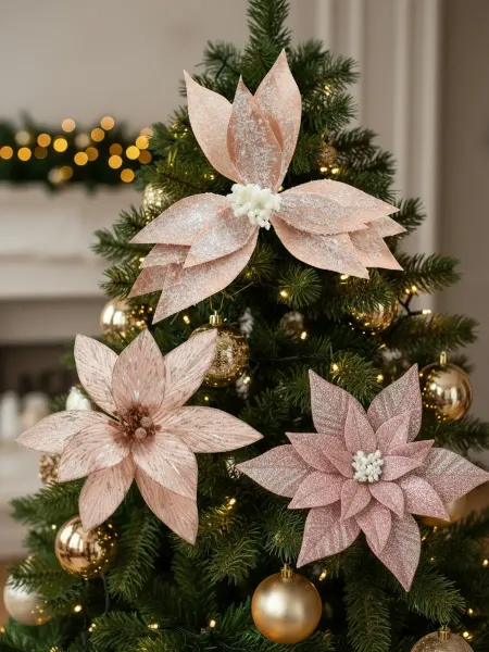 MERRY GREEN Цветок искусственный декоративный новогодний, НАБОР 3шт