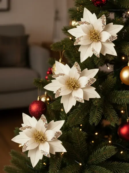 MERRY GREEN Цветы искусственные декоративные новогодние, НАБОР 3шт