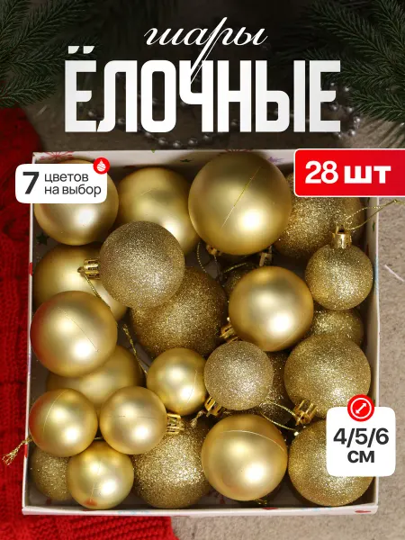 Новогодние игрушки елочные шары набор 28 шт