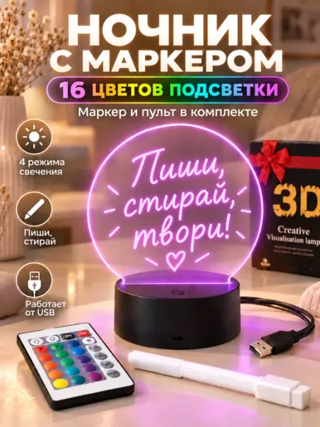 Зеркало души Ночник с маркером для рисования 3D