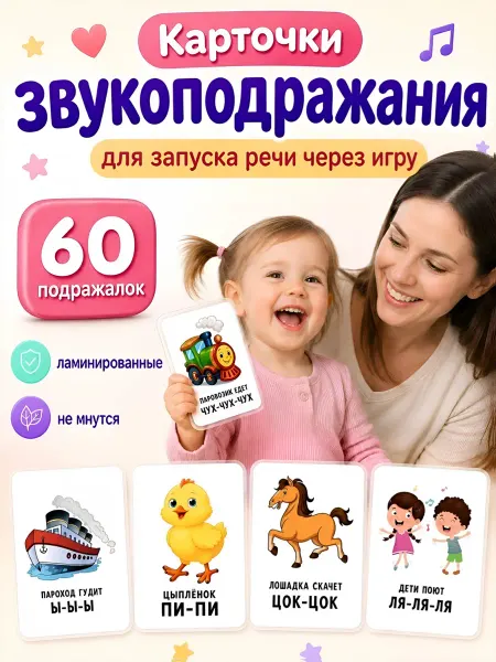 Ксюшины радости Карточки звукоподражания для малышей, 60 подражалок