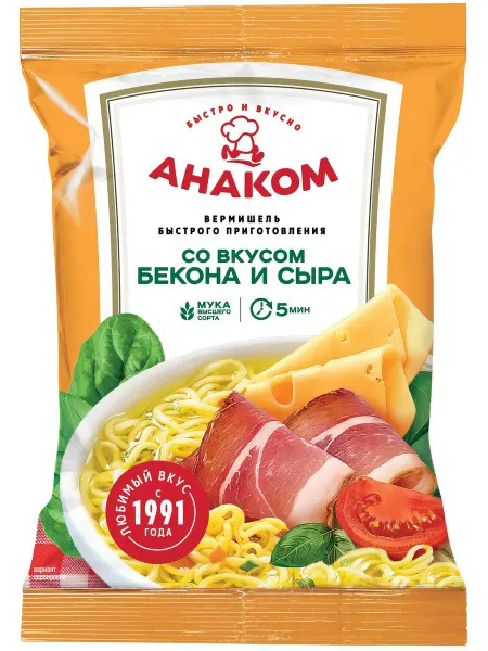 Анаком Вермишель быстрого приготовления с беконом и сыром, 60г