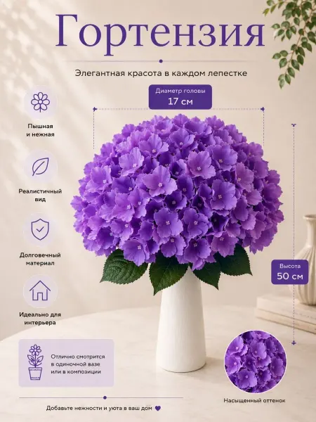 Искусственные цветы для декора.Ветка новогодняя гортензии искусственные для декора букет