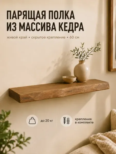 Полка настенная деревянная навесная парящая 60см