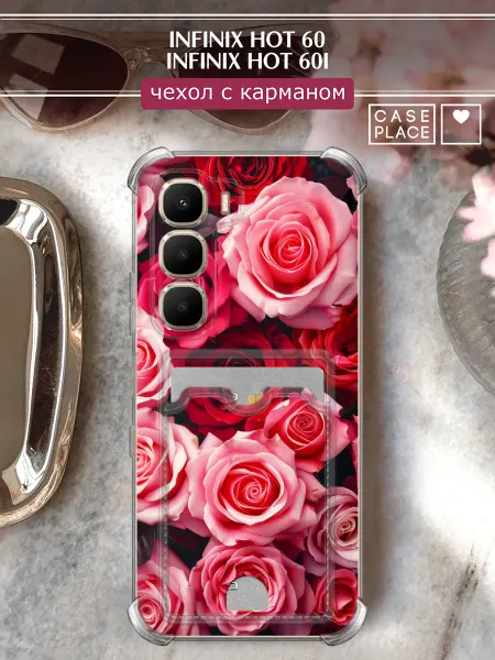 Case Place Чехол на Infinix Hot 60 Hot 60i с карманом с розами
