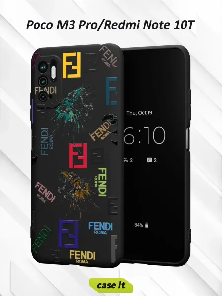 Case it Чехол на Poco M3 Pro и Redmi Note 10Tс принтом Fendi