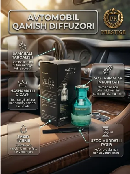 Ароматизатор для авто и дома Black Odor BO-12 тростниковый диффузор, 60г