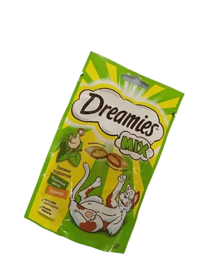 Лакомство Dreamies для взрослых кошек, подушечки с мятой и курицей, 60 г