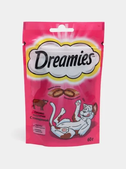 Лакомство для кошек Dreamies, подушечки с говядиной, 60 г