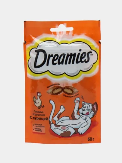 Лакомство для кошек Dreamies, подушечки с курицей, 60 г