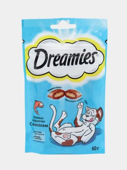 Лакомство для кошек Dreamies подушечки с лососем, 60 г
