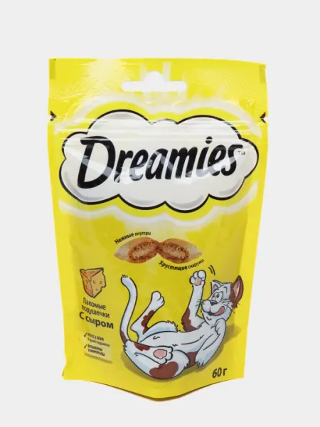 Лакомство для кошек Dreamies, подушечки с сыром, 60 г, 5 штук