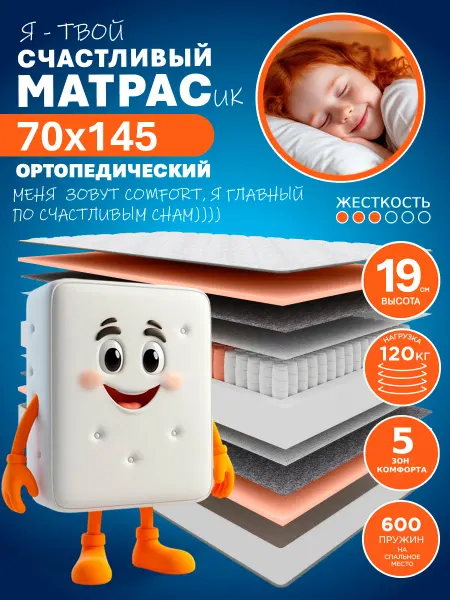 HAPPY MATTRESS Матрас HAPPY COMFORT 70х145 см ортопедический пружинный