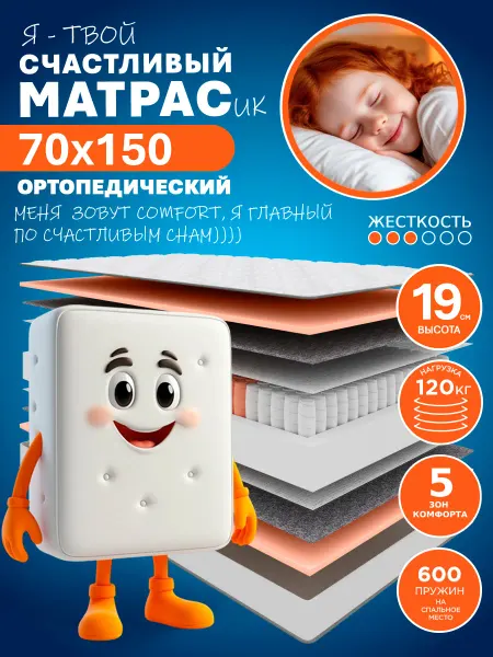 HAPPY MATTRESS Матрас HAPPY COMFORT 70х150 см ортопедический пружинный