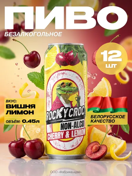 Лидское Напиток zero Rocky Croc со вкусом вишни и лимона 0,45л.х12шт