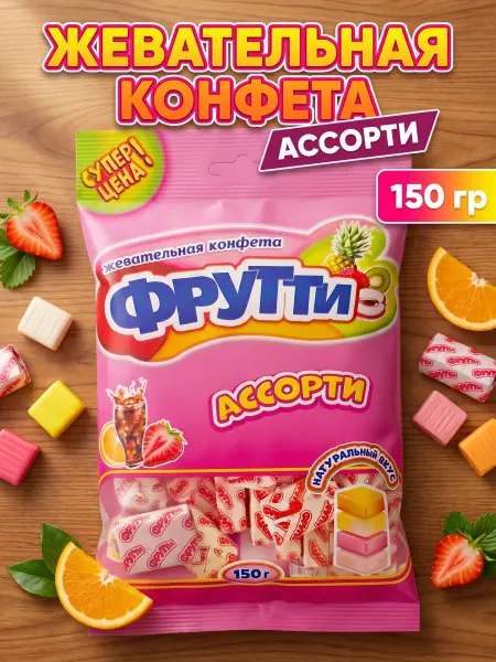 Холодок Жевательная конфета Фрутти Ассорти 150 грамм