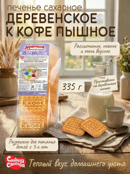 Сладкая слобода Печенье для детского питания Деревенское к кофе пышное 335гр
