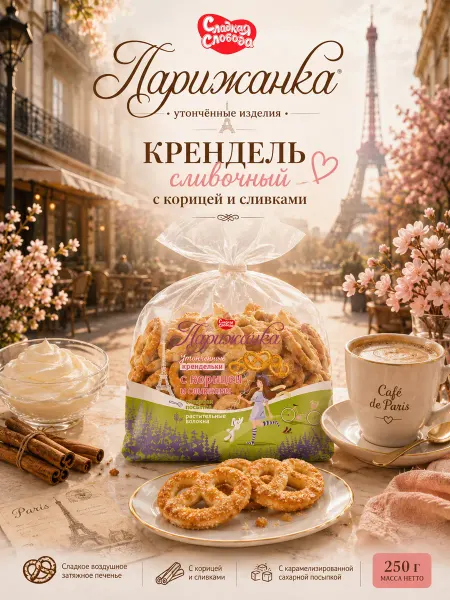 Сладкая слобода Печенье затяжное Парижанка Крендель сливочный 250 гр