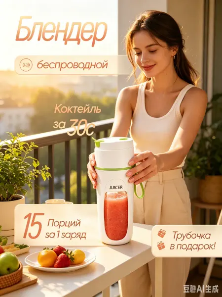 Беспроводной блендер, коктейль за 30 секунд