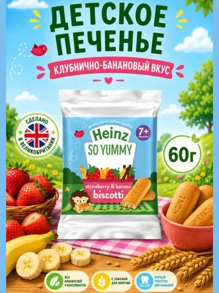 Heinz Хайнц So Yummy Клубника и банан бискотти 60 г