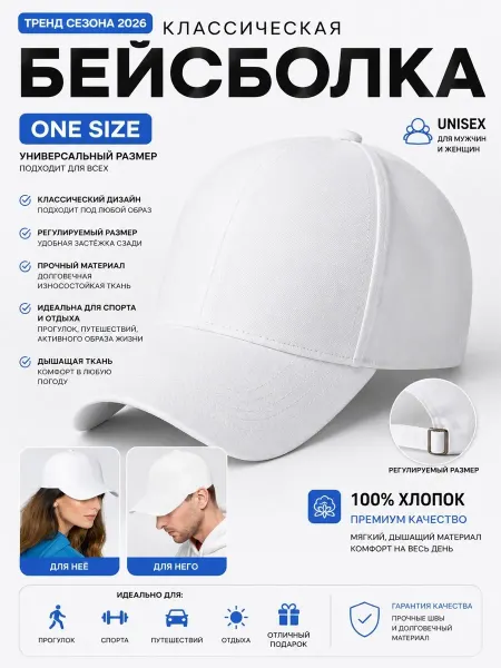 Бейсболка однотонная