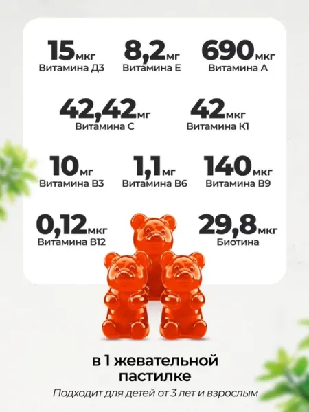 Мультивитамины для детей, VitaMeal, жевательные, 60 пастилок