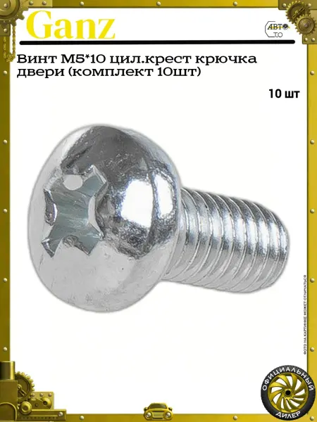 GANZ Винт М5*10 цил.крест крючка двери (комплект 10шт)
